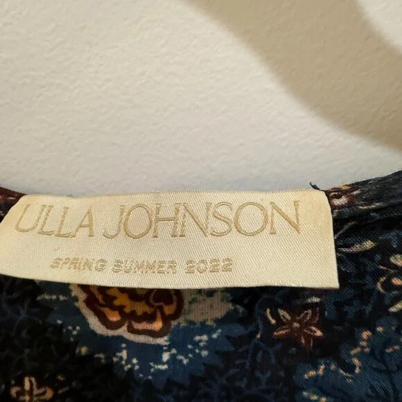 Ulla Johnson Navy Brown Floral Puff Sleeve Midi Dress - Picture 10 of 10